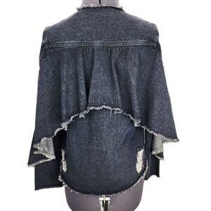 Robert Rodriguez Denim Shirt Jacket Womens XS Black Ruffle Distressed Button Up